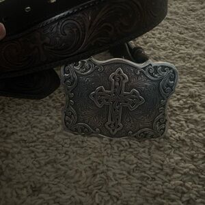 Nocona Brown Leather Belt with Ornate Silver Buckle